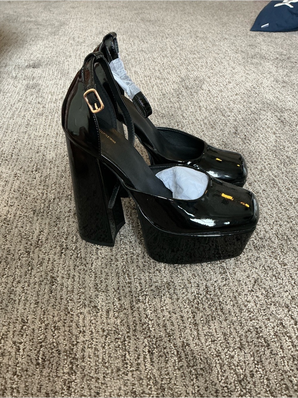 PrettyLittleThing Black Patent Platform Mary Jane Heels